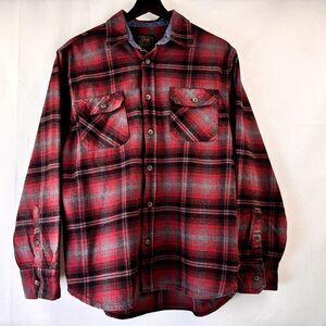 Jachs Shirt Men XL Heritage Flannel Plaid Red Black Gray Pockets Button Up